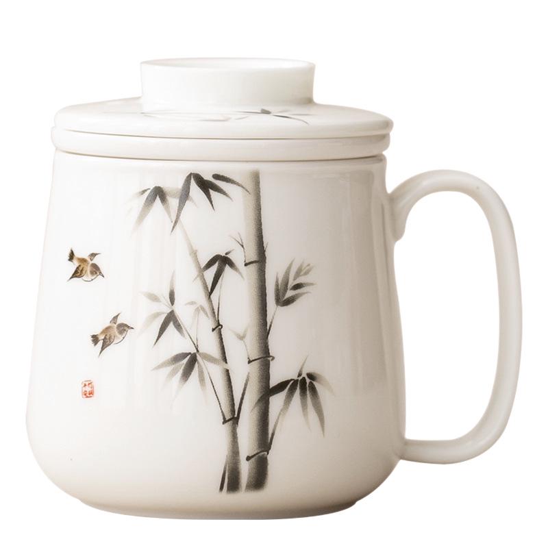 Ceramic Tea Cup with Lid: Personal Use, Tea & Water Separator, Office Brewing, Desk Set, Perfect for Gifts.