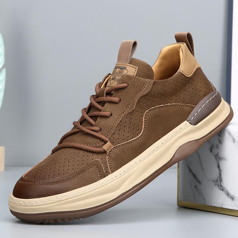 New Leather Men's Shoes Spring Breathable Crooked Clown Shoes Trend Versatile Hollow Casual White Shoes Men's Board Shoes