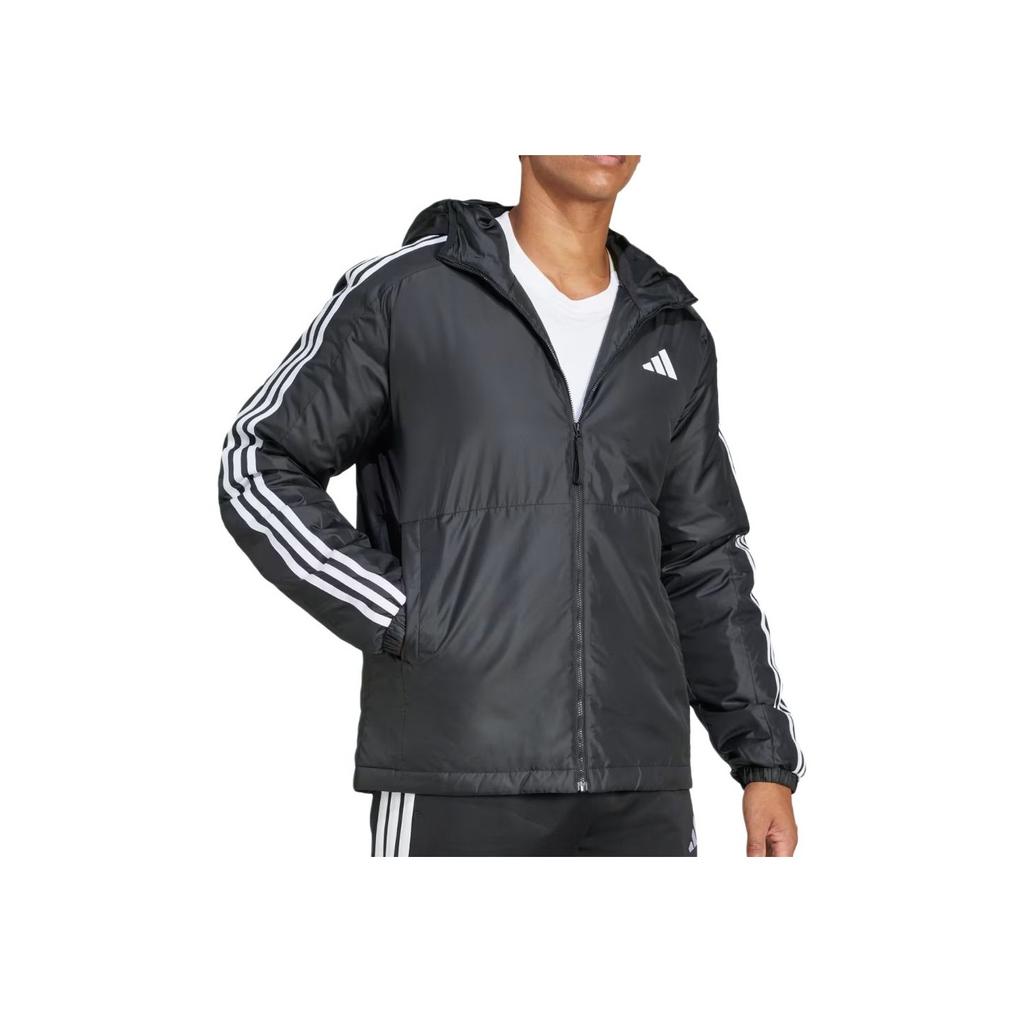 Adidas Ess 3S Ins Ho J Fashion Comfortable Versatile Hooded Full Zip Cotton Jacket Men Jacket Black JD1032