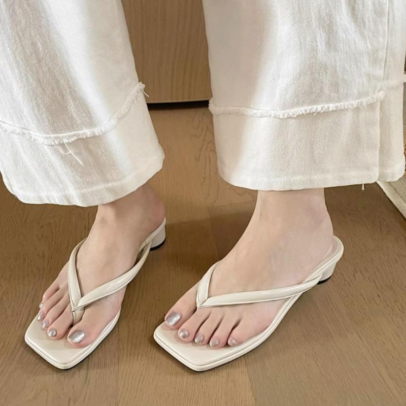 Fashion Toe Clip Women Flip Flops 2025 Summer New Fashion Casual Square Head Thick Heel Non-slip Beach Shoes Slippers for Women
