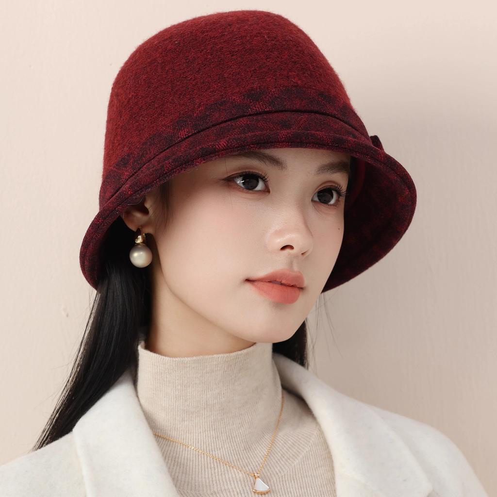 Autumn and Winter Hat Women's Retro Bucket Hat Middle-aged and Elderly Elegant Temperament Bow Mother Hat