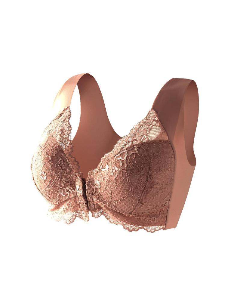 Plus Size Lace Front Buckle Seamless Bra - Sexy, Wireless, Gathered Fit