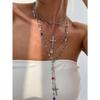 4pcs/Set Bohemian Style Colorful Crystal & Vintage Metal Cross Pendant Y-Necklace Set, Suitable For Women's Everyday And Holiday Wear