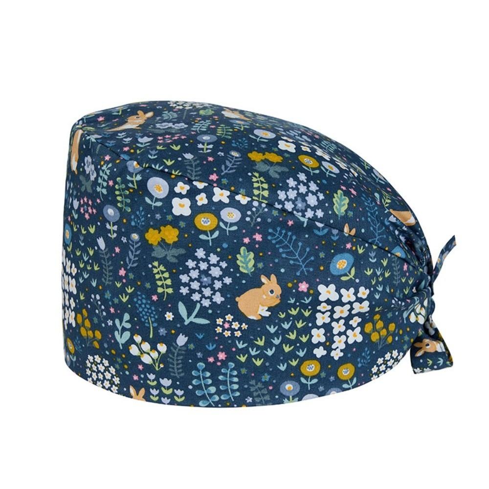 Unisex Cartoon Printing Scrub Cap Adjustable Buckle Print Design Lab Scrub Hat Breathable Soft Pure Healthcare Hats Pet Hospital