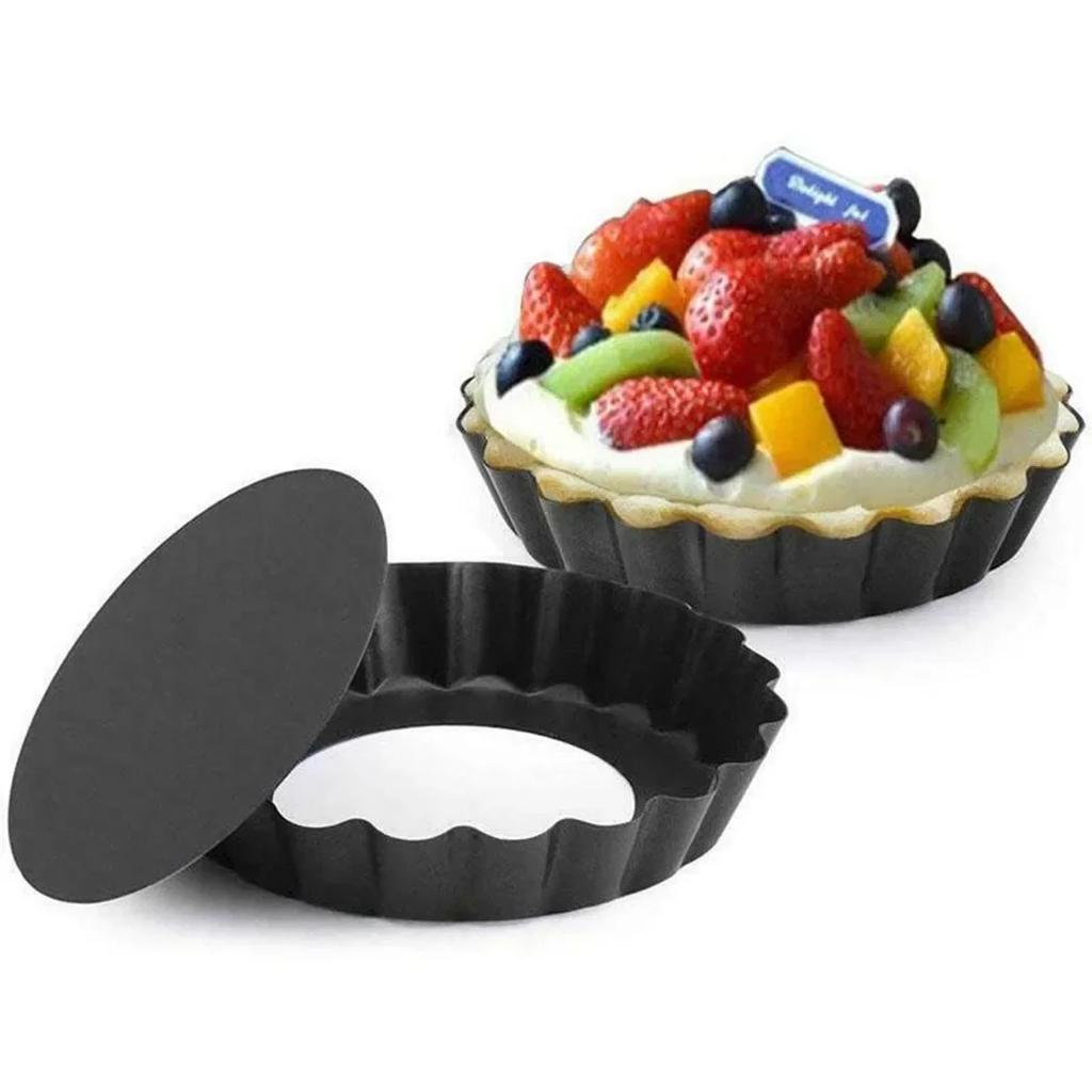 6 Pcs Cake Baking Pan Tart Pan Baking Mold 4 Inch Non-stick Removable Bottom Mini Tart Tins Cases For Kitchen Tableware