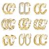9x No Piercing Required Earrings Creative Gold Plated Clip On Earrings No Pierced Comfort Fit For Women