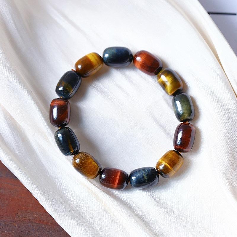 Natural yellow tiger eye, red tiger eye, blue tiger eye stone barrel beads, multi-color bracelet for men and women, crystal tiger eye stone jewelry Tigereye