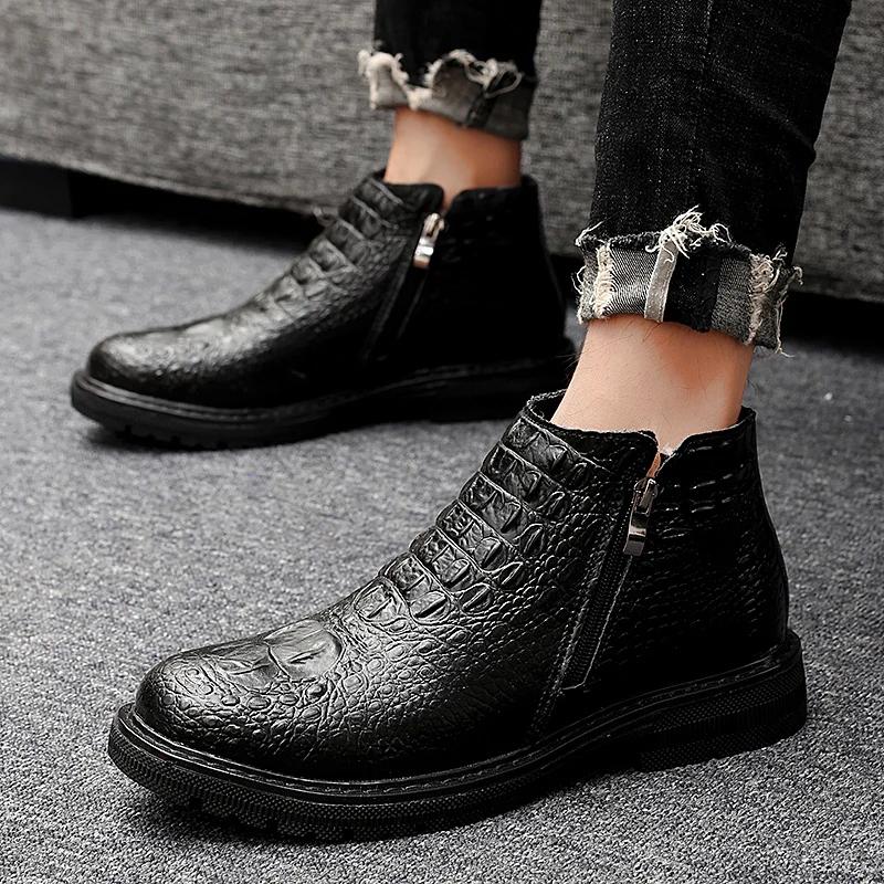 Fashion Versatile Men Boots Leather Comfort Versatile Boots Men Winter Ankle Lightweight Shoes Mens Casual Men Winter Plush Snow Boots