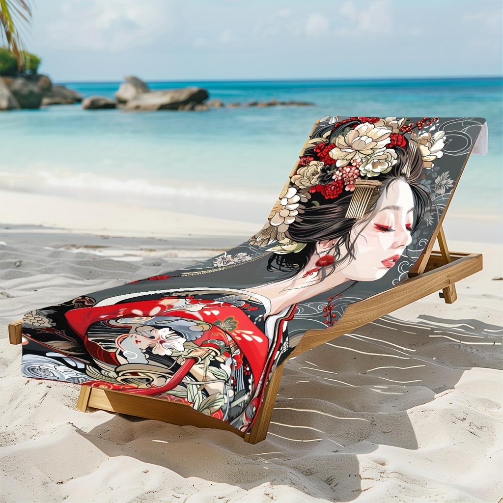 Ukiyo-e Style Japanese Woman Beach Towel Flat Print Oriental Floral Kimono Girl Microfiber Large Towel for Pool Party BeachDecor