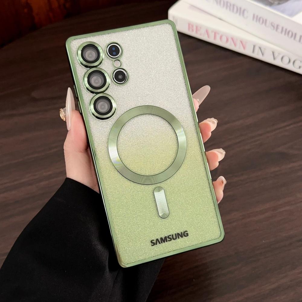 Luxury Plating Glitter For Magsafe Magnetic Case For Samsung S25 S24 S23 S22 Ultra Plus S21 S24 FE S25 Edge Clear Bright Cover