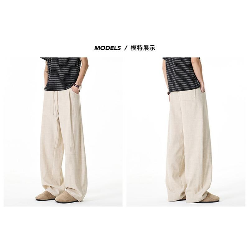Old Money Style Vintage Linen Look Loose Drawstring Wide Leg Casual Pants
