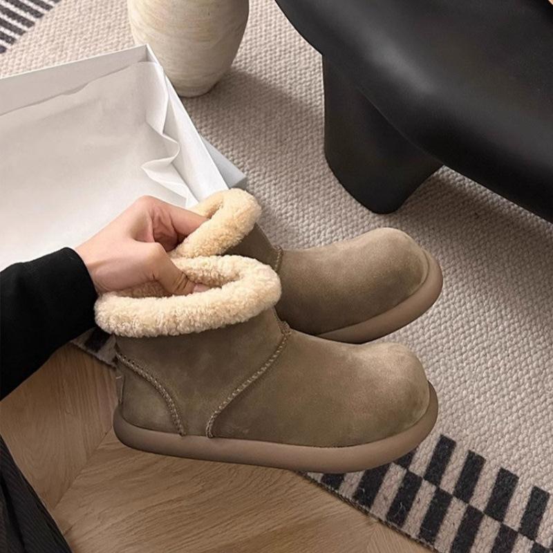 Ugly Cute Big Head Snow Boots Women's 2025 Winter New Small Potato Fluffy Short Boots Thick-soled Piled Thickened Large Cotton Shoes