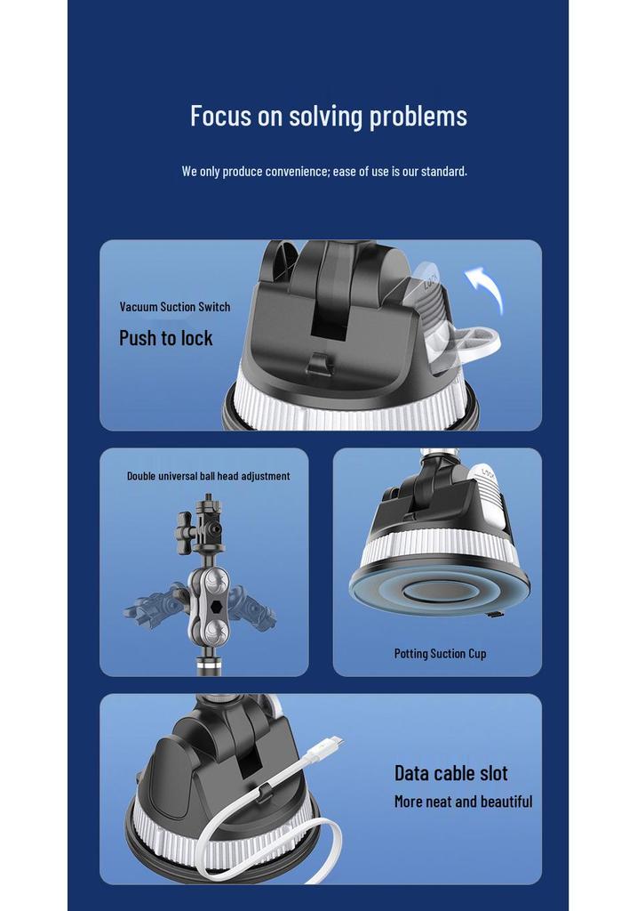 Multi-functional Car Phone Mount with Suction Cup for Camera and Navigation