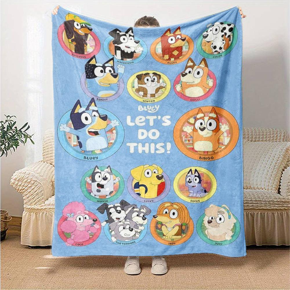 Bluey Print Flannel Blanket High Quality Warm Comfortable Cover for All Seasons Perfect for Gifts Home Decor