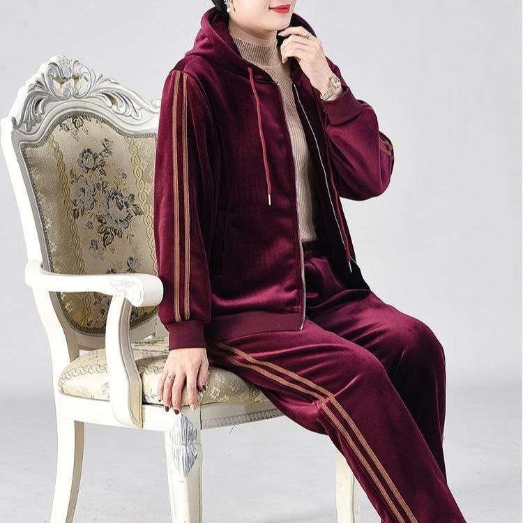 Set 2 Pezzi Pantaloni Donna Foderato in Pile Velluto Spesso Taglie Forti Giacca Cardigan e Pantaloni Tuta in Velluto Set Sportivo Casual Oversize Due Pezzi Autunno Inverno