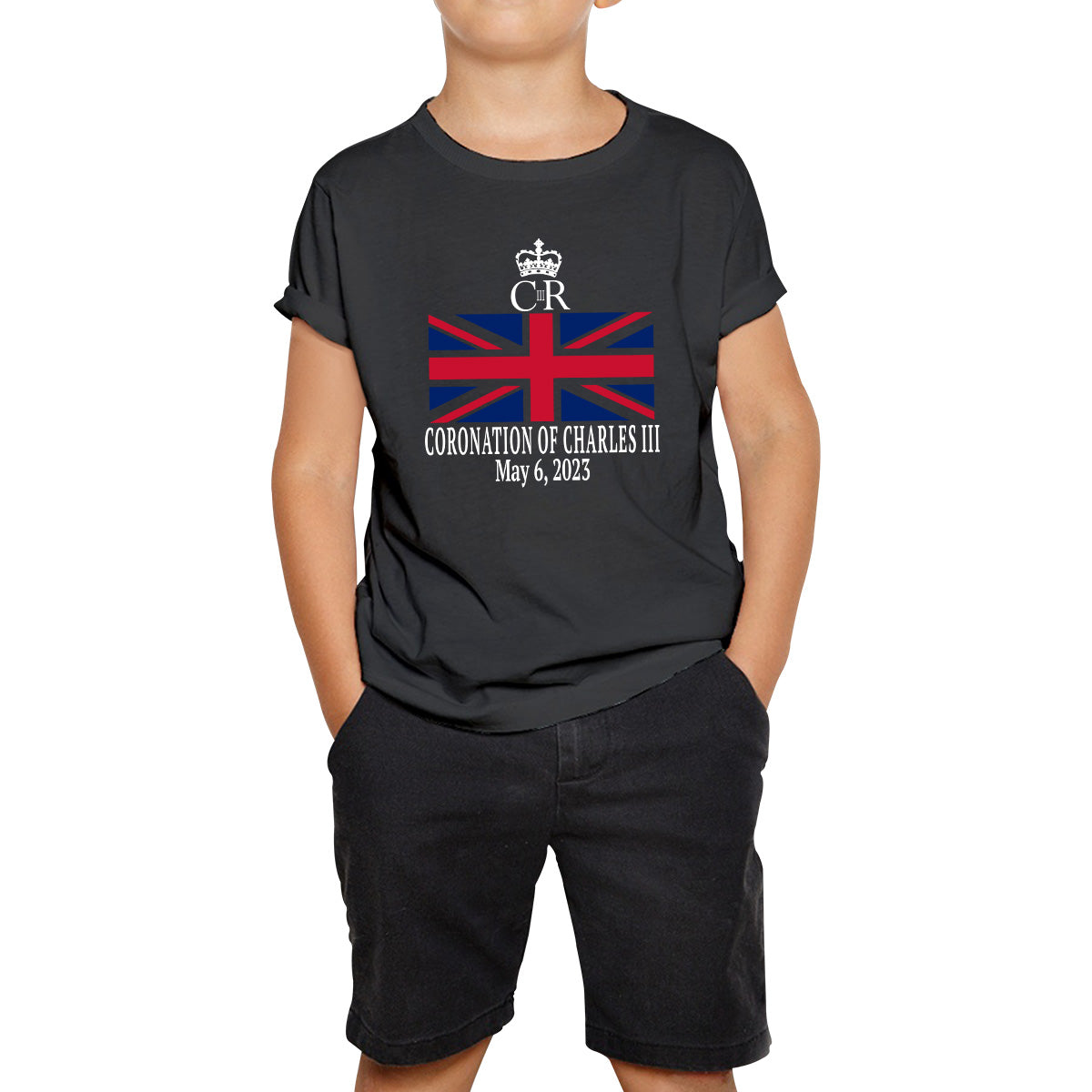 Royal Cypher CR III Coronation Of Charles III 6th May 2023 King Charles III Royal King British Flag Kids T Shirt 120