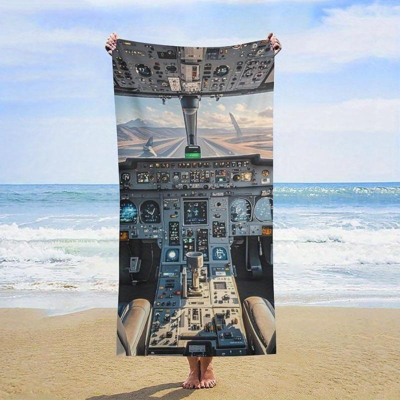 1Pc Airplane Cockpit Beach Towel Aviation Print Pilot Design Quick Dry Soft Microfiber Bath Towel For Men Travel Lovers