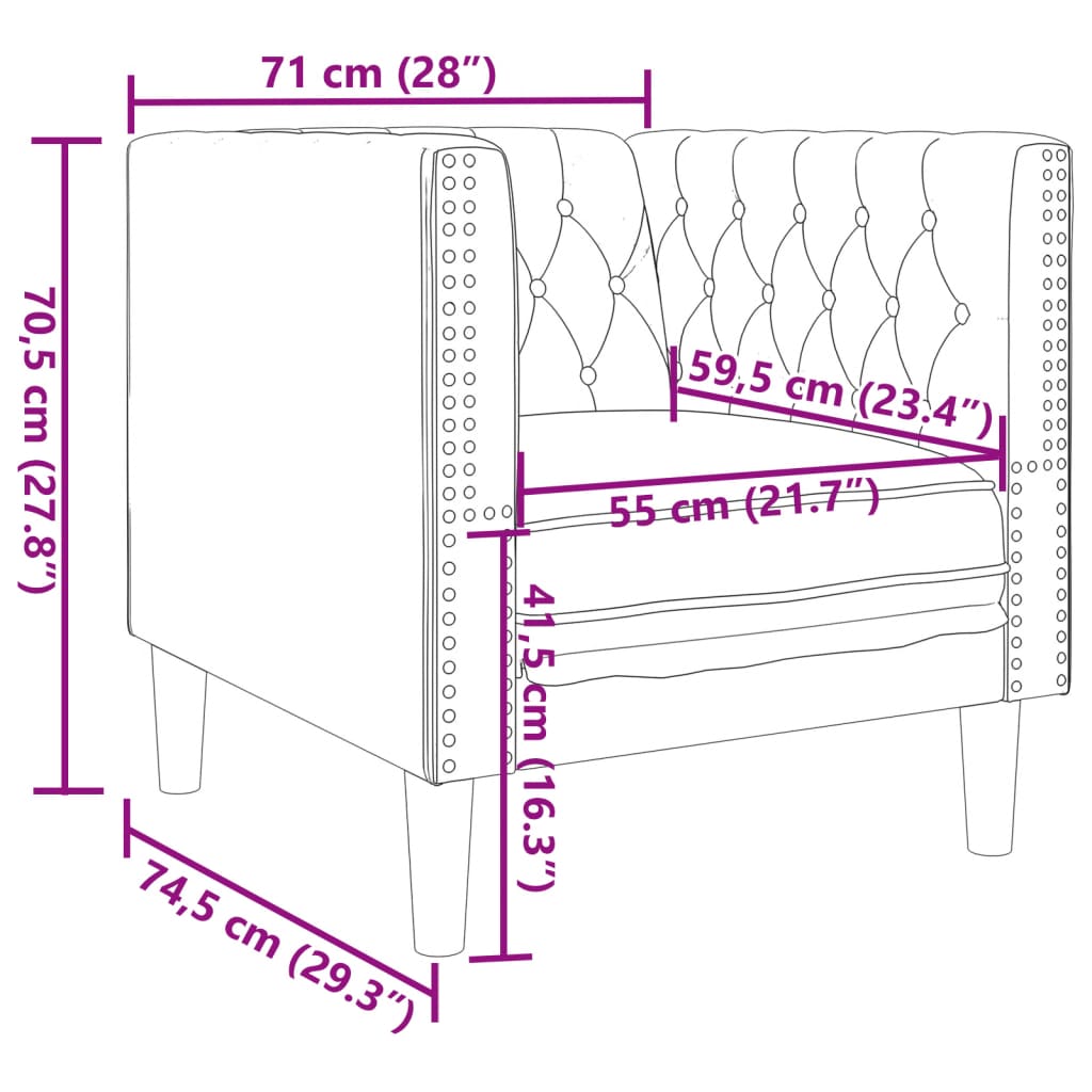 Set de canapea Chesterfield din 3 piese din piele ecologică culoarea Cappuccino