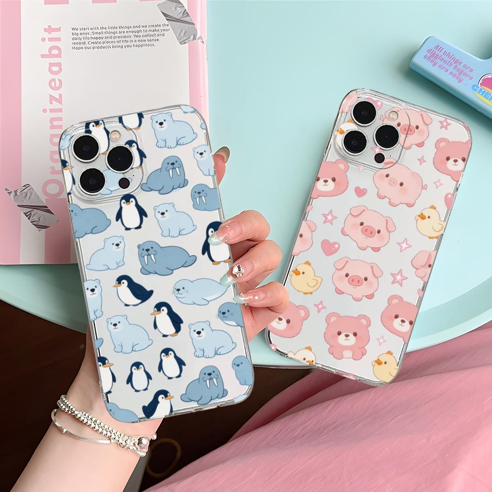 Cute Animes Puppy Kitten Clear TPU Mobile Case for iPhone 17 16 15 14 13 12 11 X XR XS Air Pro Max Plus Mini Colorful Cover