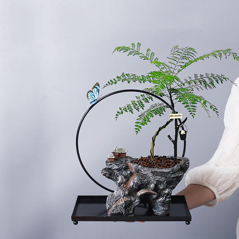 Wrought Iron Hanging Flower Pot Resin Creative Wenzhu Green Plant Home Living Room Decoration Retro Succulent Flower Pot Landscaping Pot