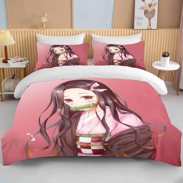 Nezuko Kamado Demon Slayer  Bedding Set Anime Duvet Cover Comforter Bed Linen Single Twin Full Queen Size 3d Kids Girl Boys Gift