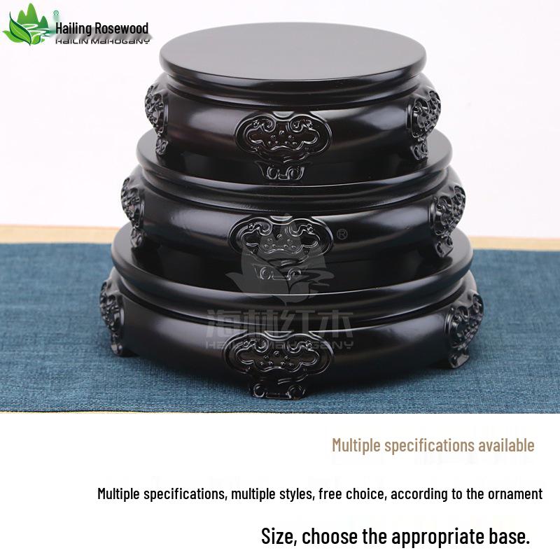 Rosewood Carved Flower Arrangement Bonsai Vase with Ebony Buddha Statue Holder.