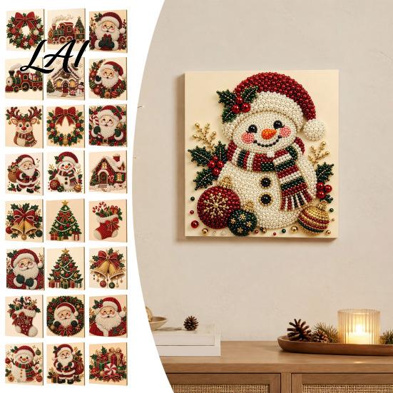 Progetti Artistici per Alleviare lo Stress Kit Perle Finte di Natale Pittura Capanna Innevata di Babbo Natale Kit Artigianale 3D Scintillante con Perline Fai da Te per Adulti Parete per le Festività Invernali di Casa