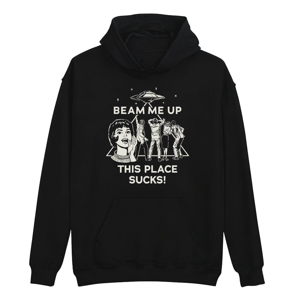 WSQK The Squawk 94.5 FM Bluzy Beam Me Up Place Sucks Nadrukowane Bluzy z Długim Rękawem z Kapturem Odzież Unisex