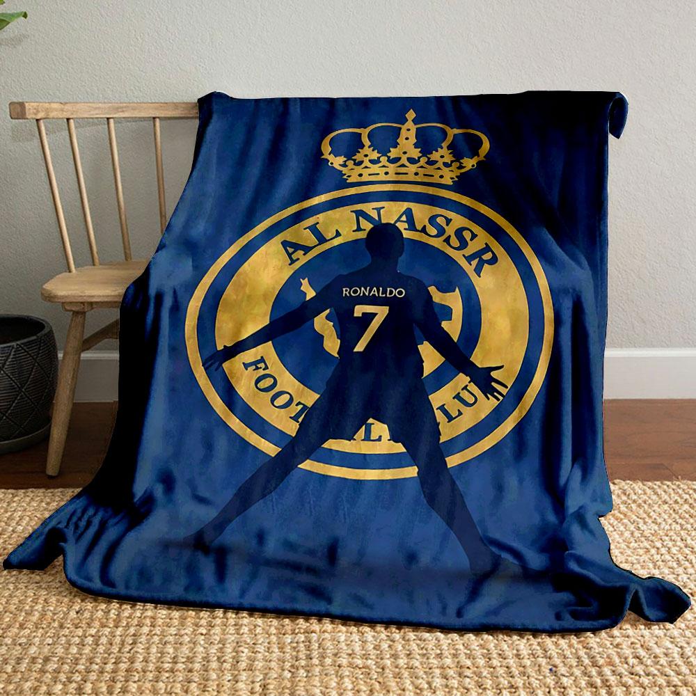 A Silhouette Stands Before a Golden Football Club Logo On a Blue Backdrop. for All Seasons Blanket Lunch Break Throw Gift