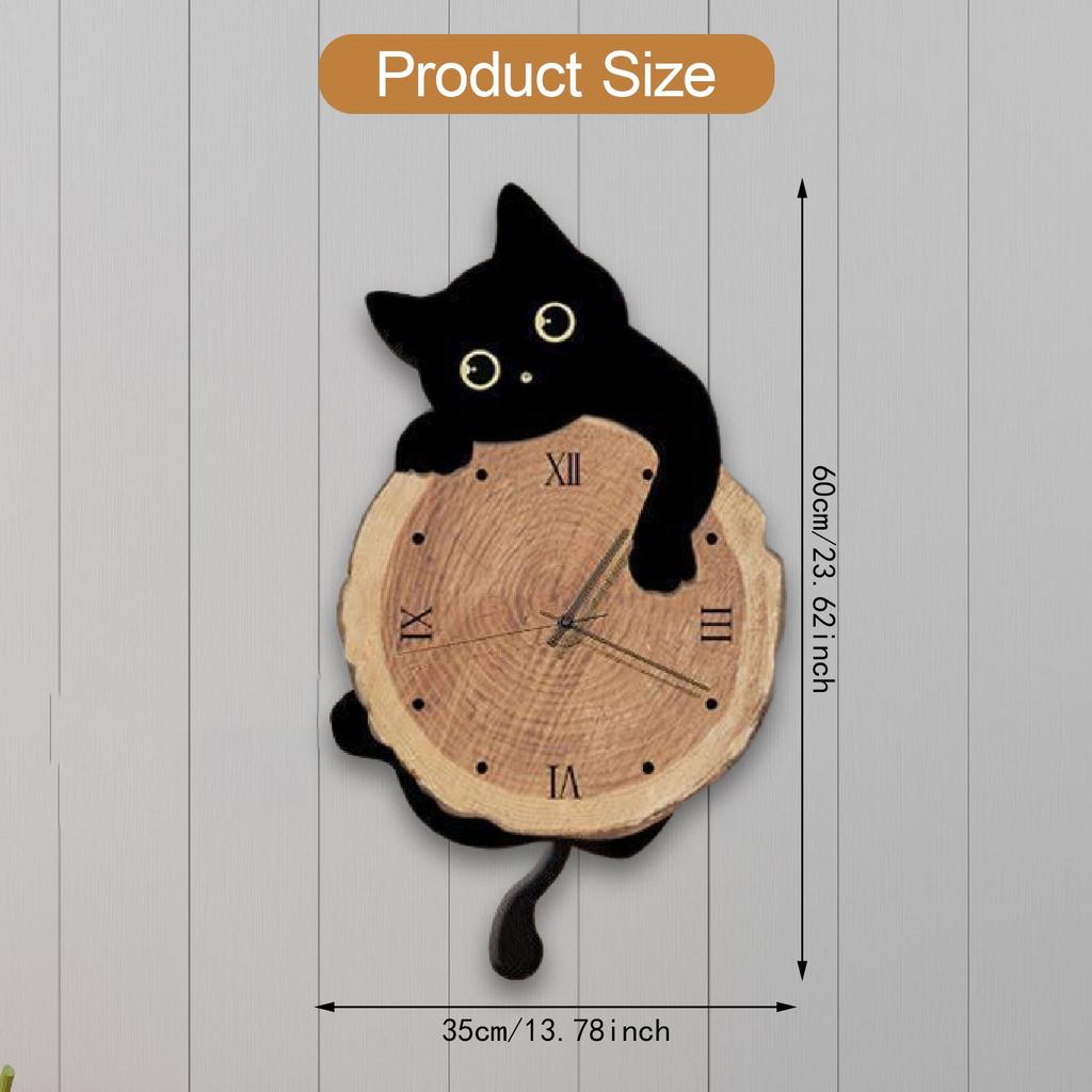 Cat Wall Clock Quiet Modern Home Decor Cute Creative Stylish Decorative with Swinging Tail for Office Indoor Dining Room
