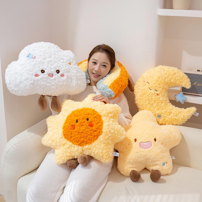 Sky & Moon Plush Toy: Star & Rainbow Cushion Ornament for Living Room Sofa