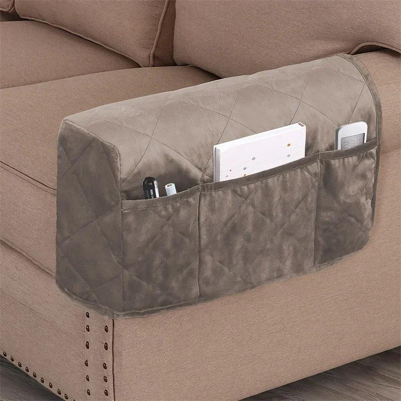 2pcs/set Soft Velvet Sofa Armrest Cover with Pocket Storage Couch Sofa Protector Anti Cat Scratch Handrail Slipcover Towel