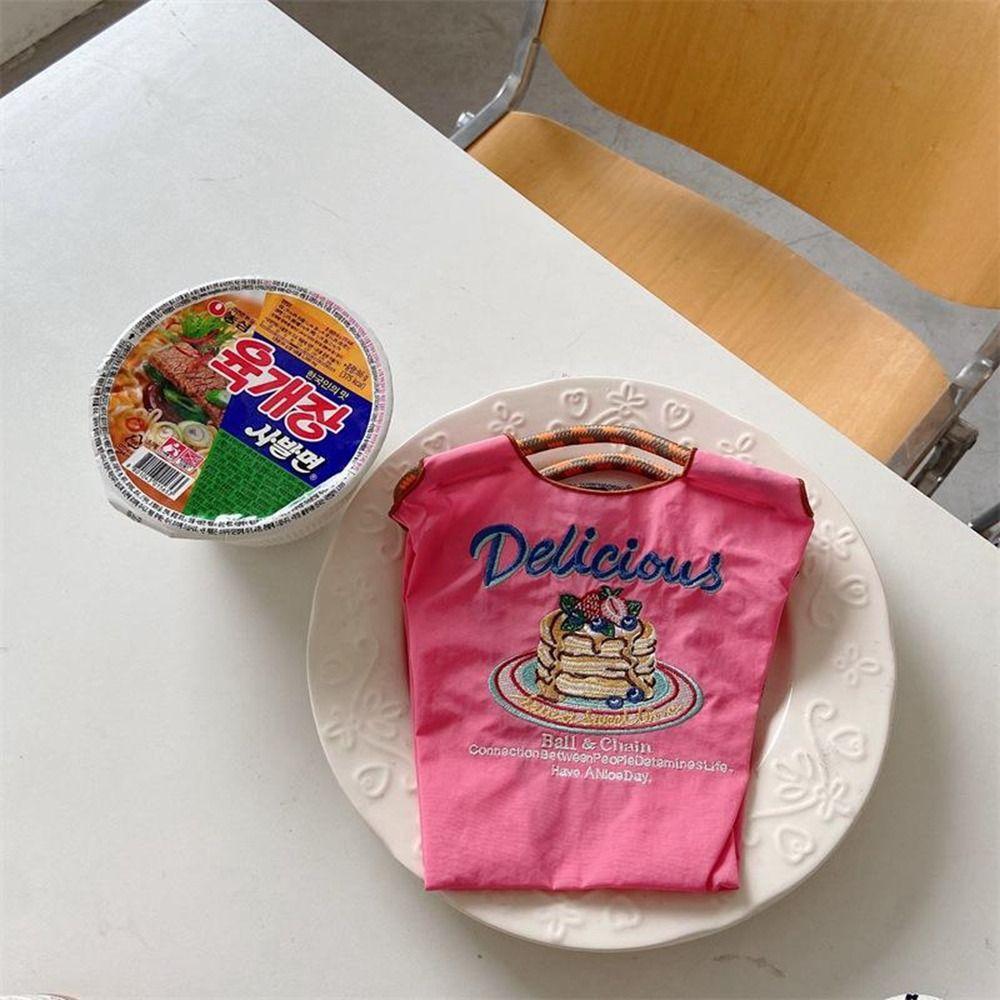 

Japanese Mini Handbag Printed Nylon Storage Bag Simple Ball Chain Embroidery Canvas Bag Girls D