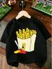 Funny Cartoon French Fries Graphic Kids Short Sleeve T Shirt Cute Snack Print Boys Girls Casual Summer Tee Top