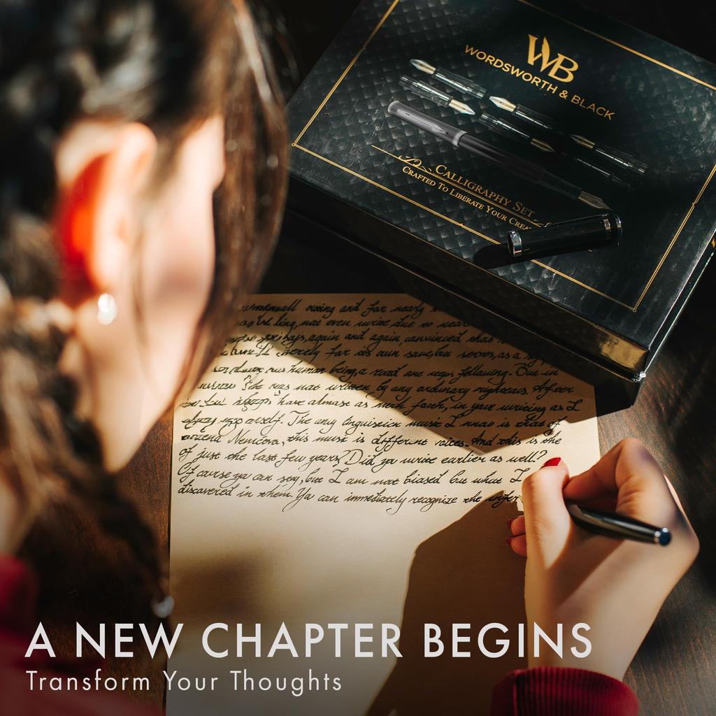 Calligraphy Pen Gift Set with Ink 6 Ink Ink Refill and 6 Replacement Premium Smooth Writing Black Calligraphy Pen Set Bottle, Cartridges, Converter,