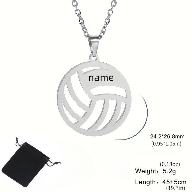 Customized Name Date Hollow Volleyball Necklace Stainless Steel Personalized Name Volleyball Sports Necklace Fashion Jewelry 45-50cm