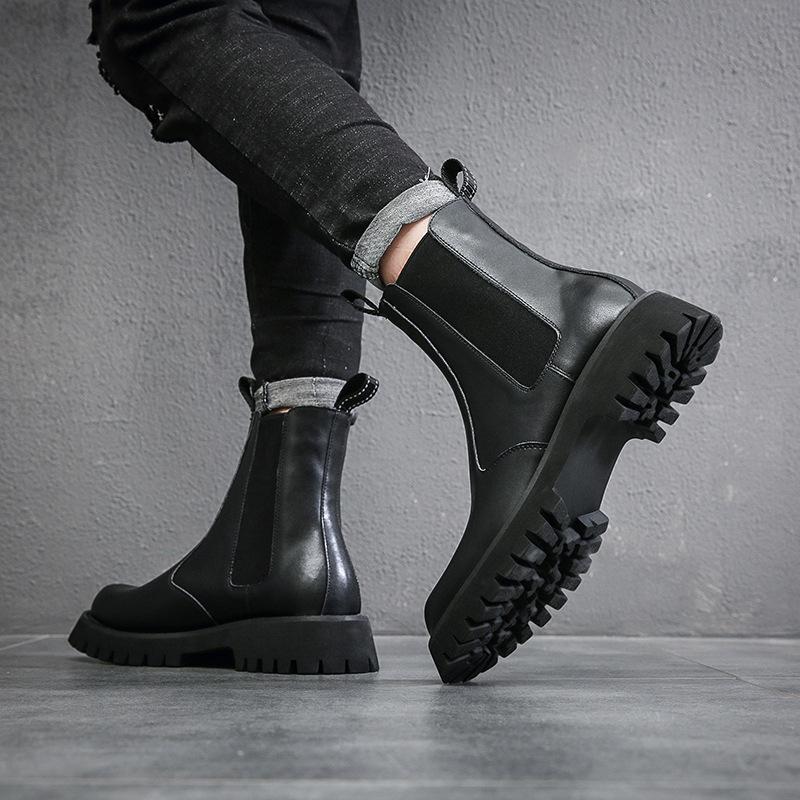 Men's Chelsea Boots Fashion Boots Cowhide Autumn and Winter New Martin Platform Outdoor Leisure Mid Tube Wenzhou