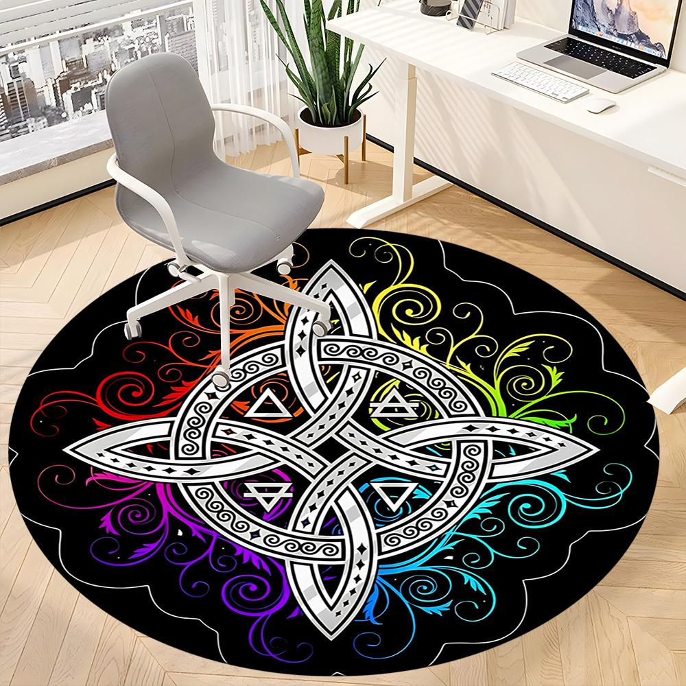 1pc Celtic Mandala Office Round Area Rug, Indoor Mat Suitable For Office, Under Office Chairs Bedroom Living Room Home Decor, Room Deco
