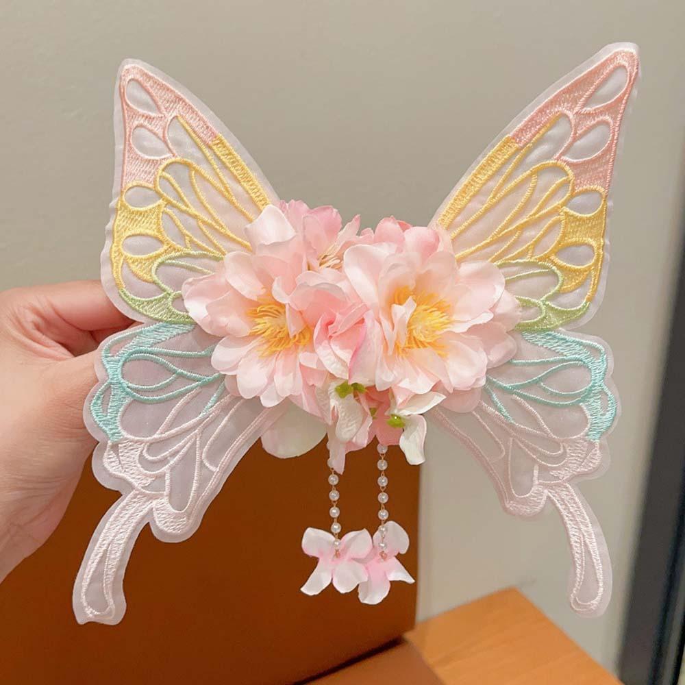 Sweet Big Butterfly Wing Hairpins Mesh Flower Headband Fashion Children's Headdress  Party