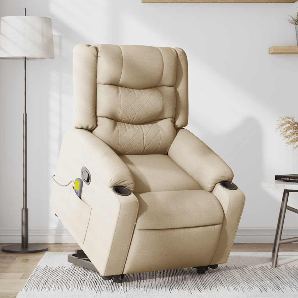 Massage Recliner with Rising Function Cream Fabric