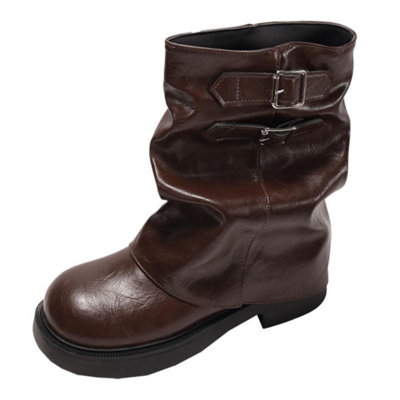 Fashion Retro Style Women Half Boots 2025 Autumn Fashion Ladies Slip On Knight Boots Outside Comfortable Mid Heel Punk Women Boots