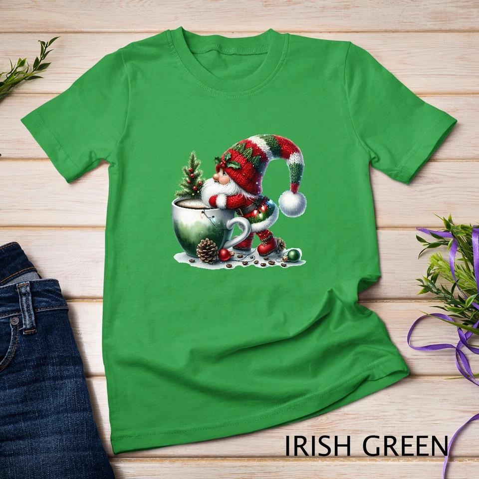 Cozy Christmas Gnome Sipping Coffee Funny Christmas Shirt Unisex T-shirt 7 2XL