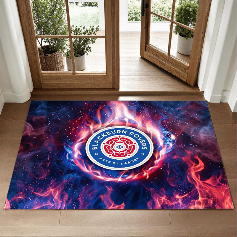 Blackburn Rovers Football Design Crystal Velvet Rug Soft Decorative Mat for Bedroom Entrance