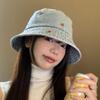 Foldable Women's Bucket Hat Rose Embroidered Beach Sun Hat Breathable Denim Fisherman Hat  Summer