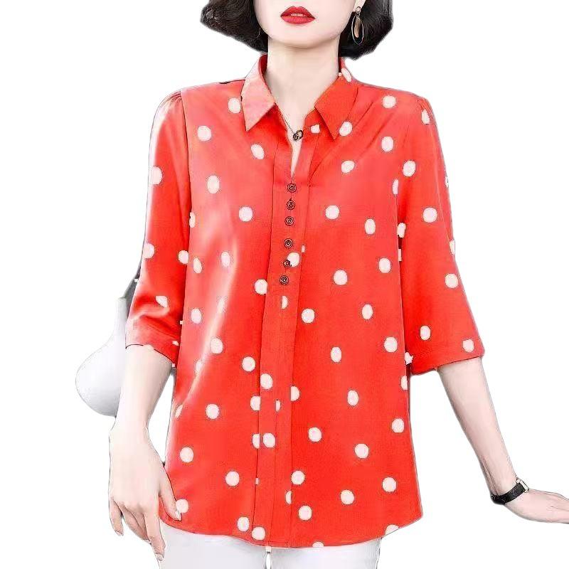 Polka Dot Shirt Women's Summer Short Sleeved Casual Shirt Mid Sleeved Top