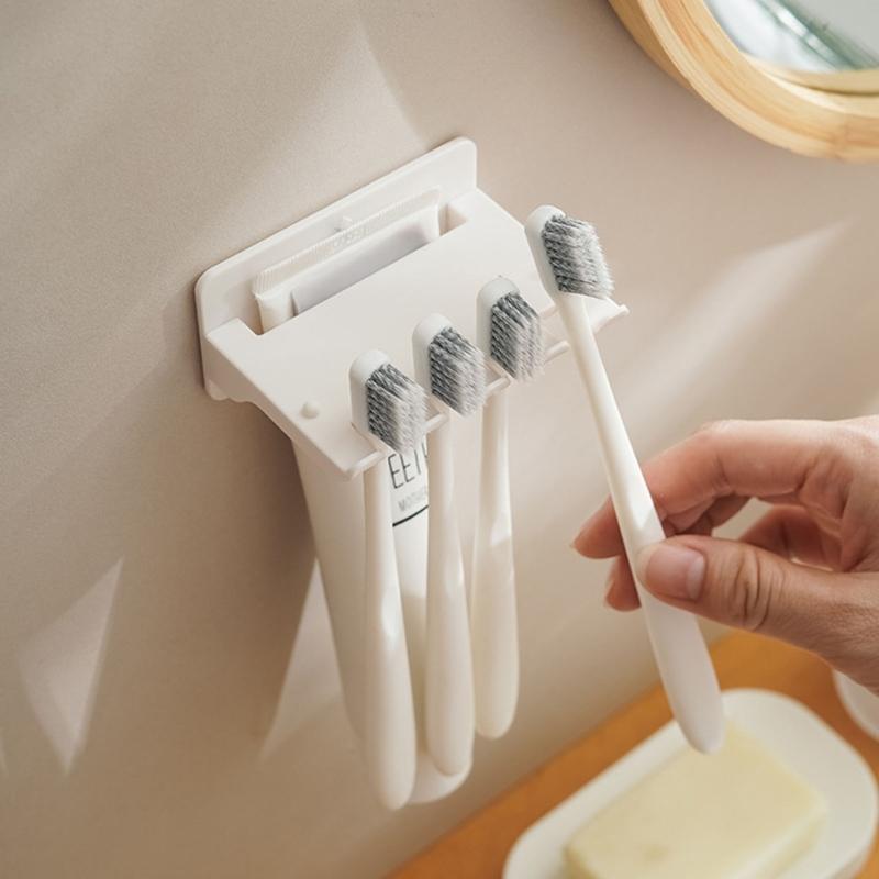 Toothbrush Holder Wall Mount Mobile Phone Shelf for Bathroom Organization Multipurpose Toothbrush Shelf Rack 4Slot