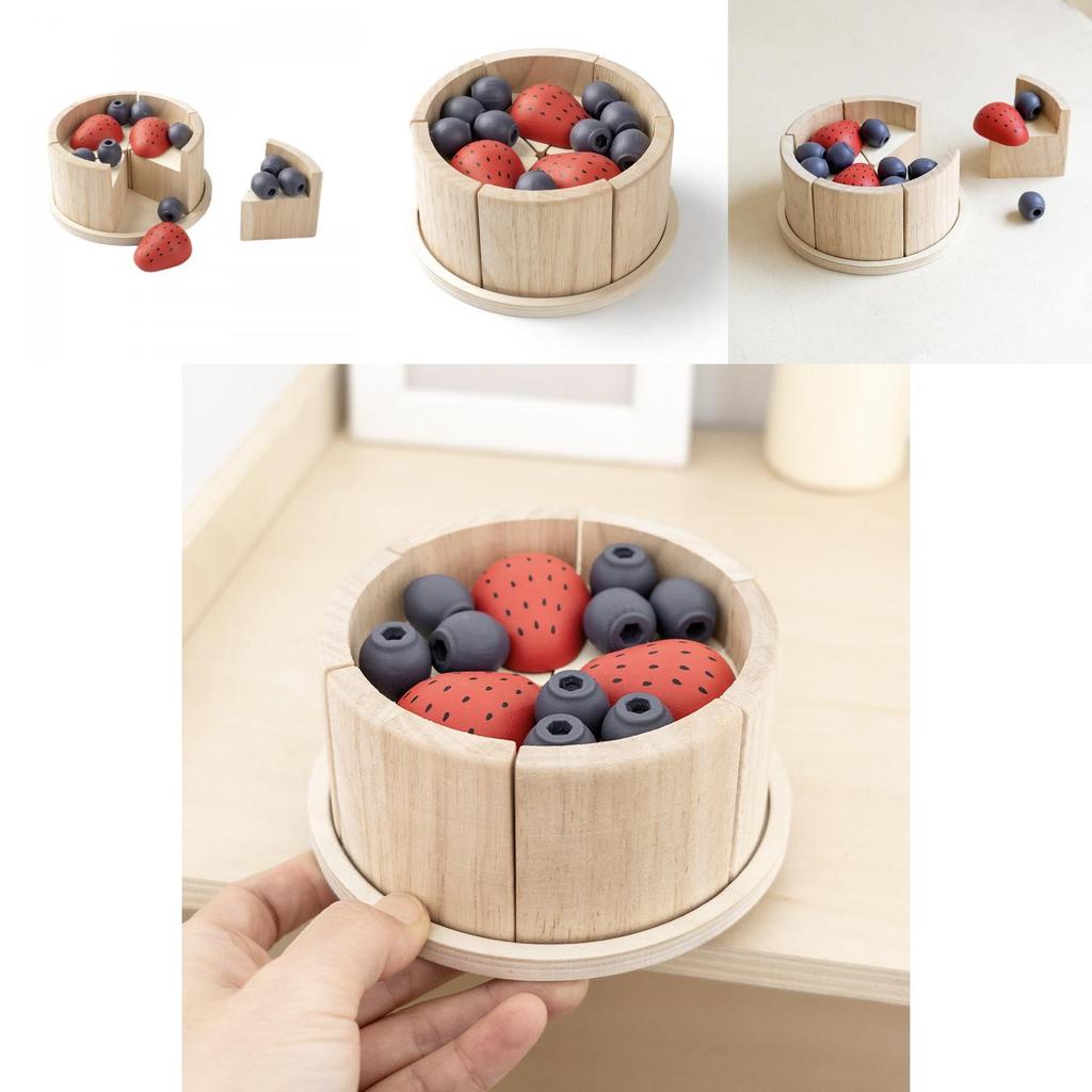 Wooden Simulation Blueberry Strawberry Cake Model Children Toy Set For Imaginative Learning