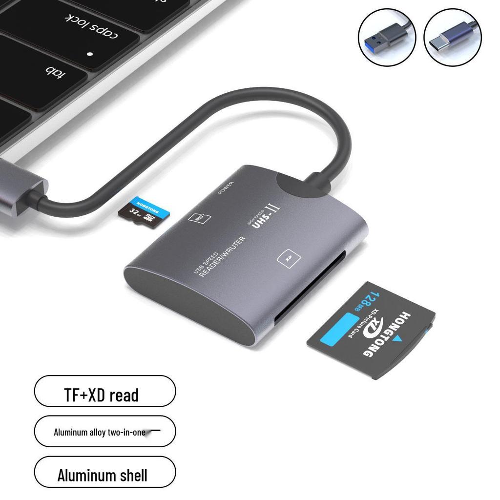 USB Multi-Functional High-Speed Card Reader: TF, XD, Type-C, Aluminum Alloy