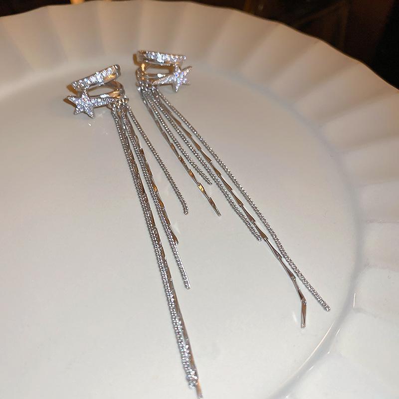 Серьги-кисточки со звездами, длинные серьги без мочек, клипсы на козелок, новые серьги-цепочки, серьги, женские