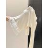 Women's Slim Fit High Neck Lace Trim Drawstring Long Sleeve Top for Autumn/Winter